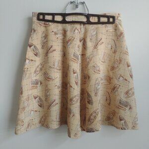 Vintage Theo Miles 100% silk short circle skirt 6P cream yellow Chapeau print